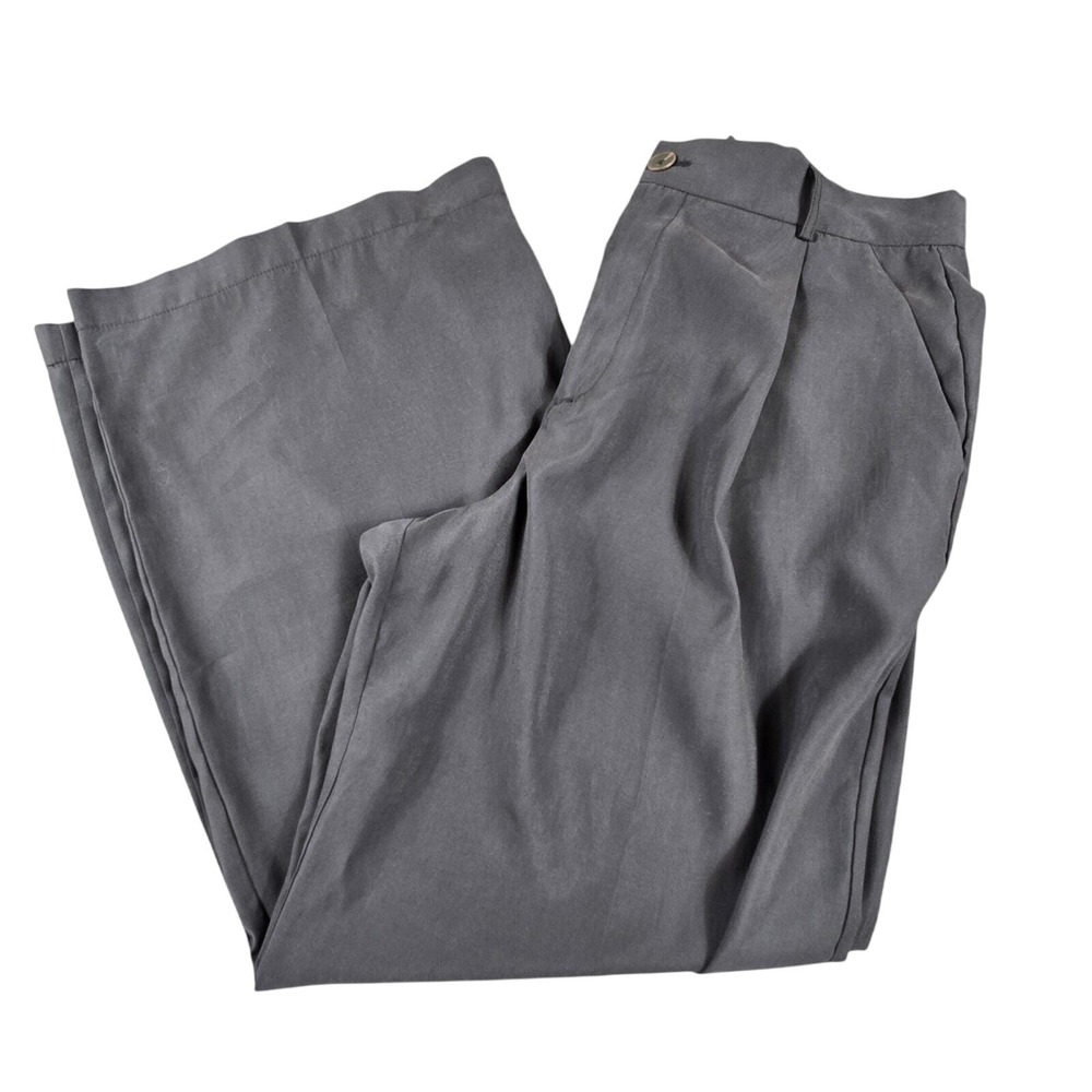 Zara Wide Leg Trousers Womens XL Gray Pleated High Waisted Flowy Dress Pants NWT